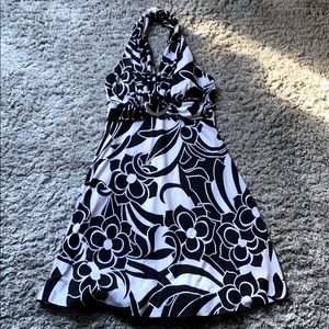 Cute Lined Halter Black and White Floral Dress